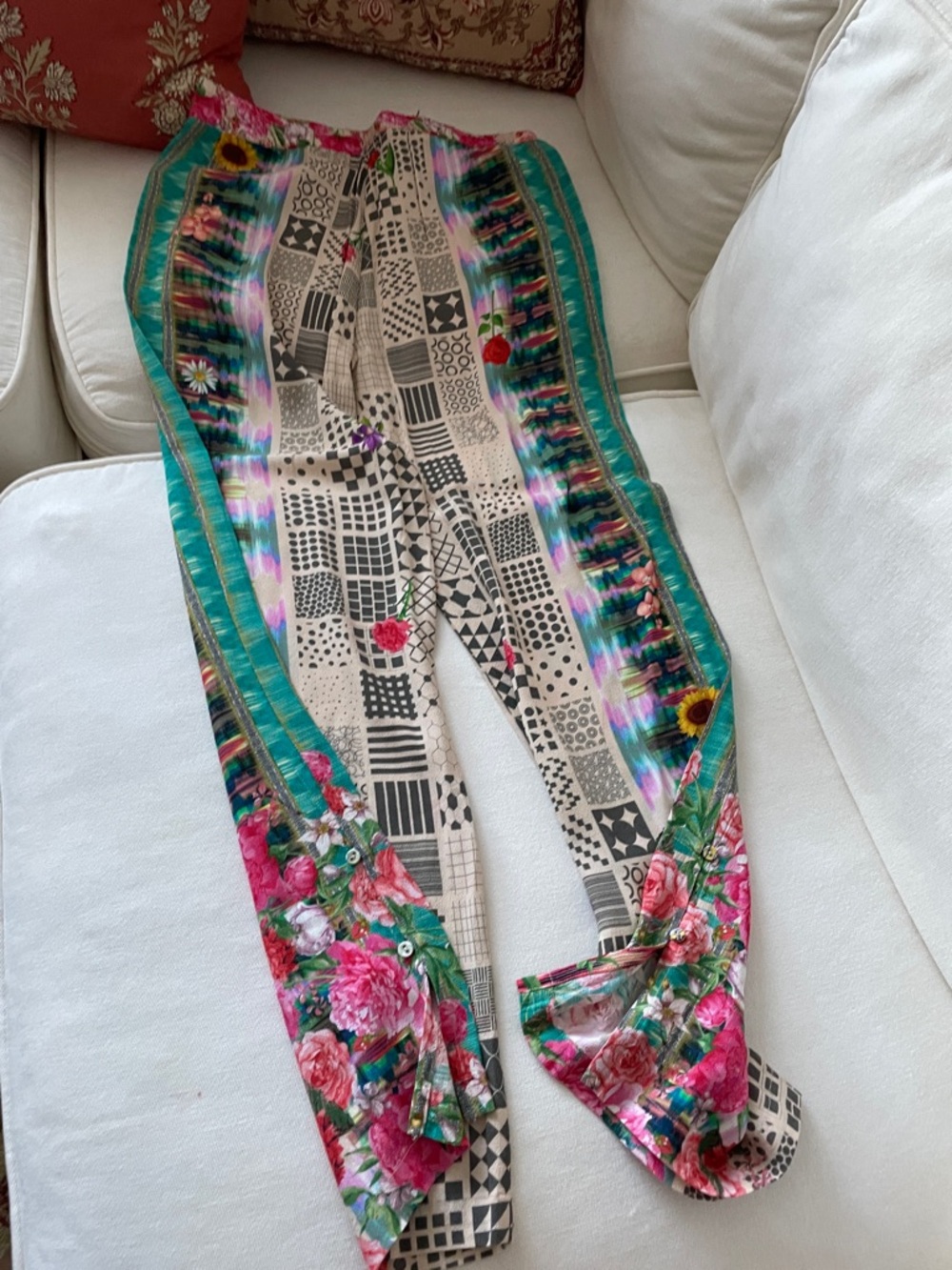 Johnny Was Embroidered Blue Label on Multicolor Floral Fabric - Picture 5 of 7